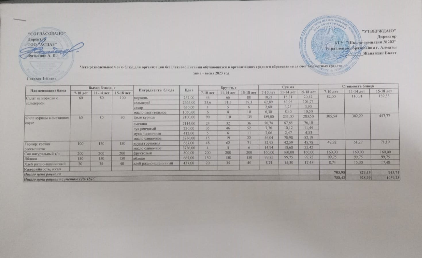 2023-2024 оқу жылы 4-желтоқсан ас мәзірі