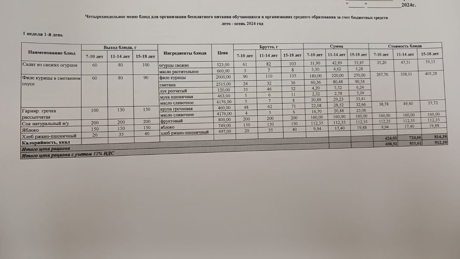 2024-2025 оқу жылы 2-қыркүйек ас мәзірі