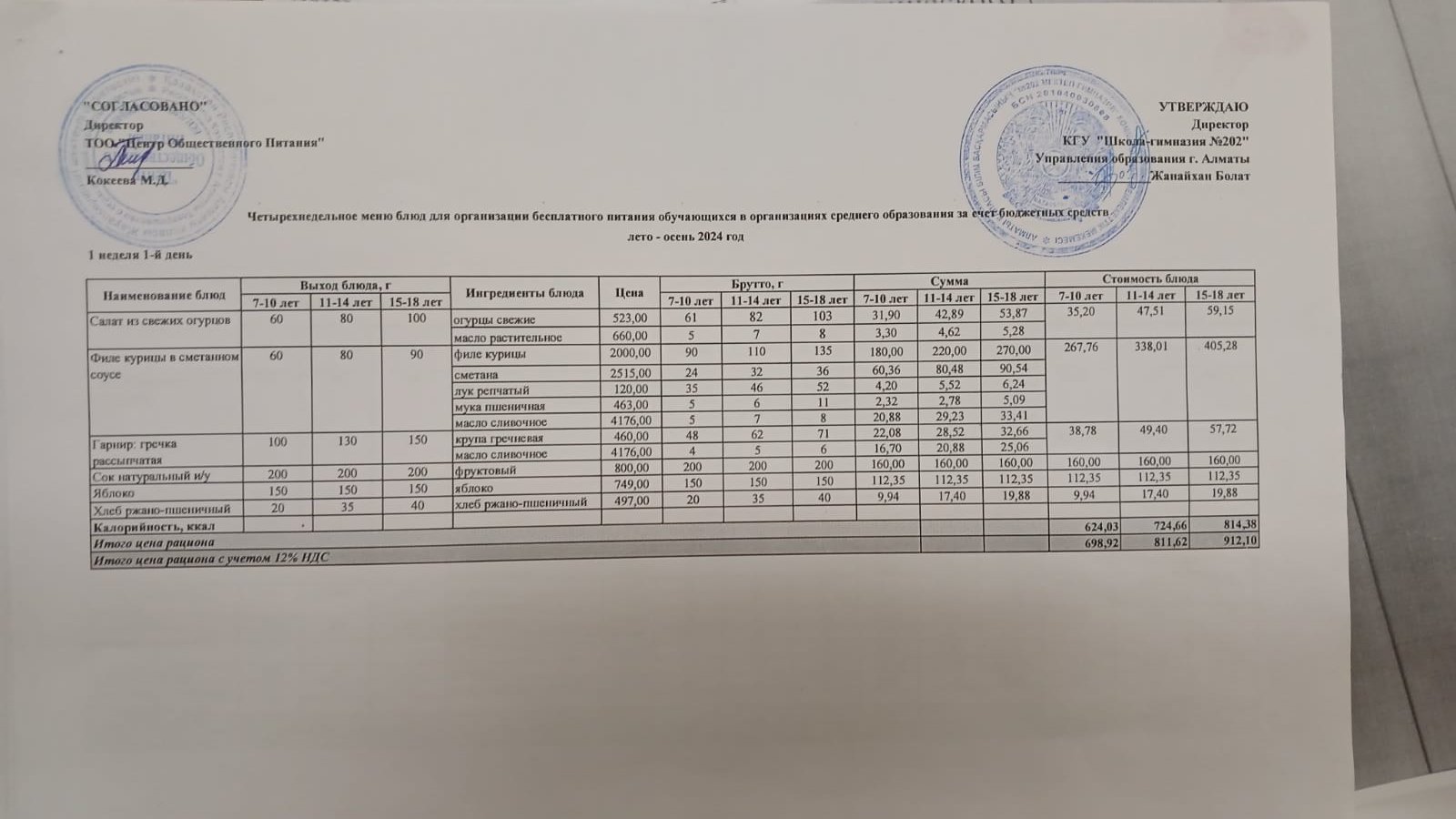 2024-2025 оқу жылы 30-қыркүйек ас мәзірі
