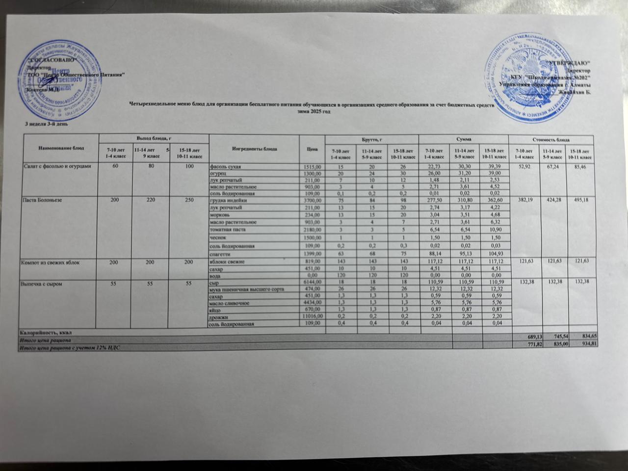 2025-2026 оқу жылындағы 17 желтоқсан күніне берілген ас мәзірі