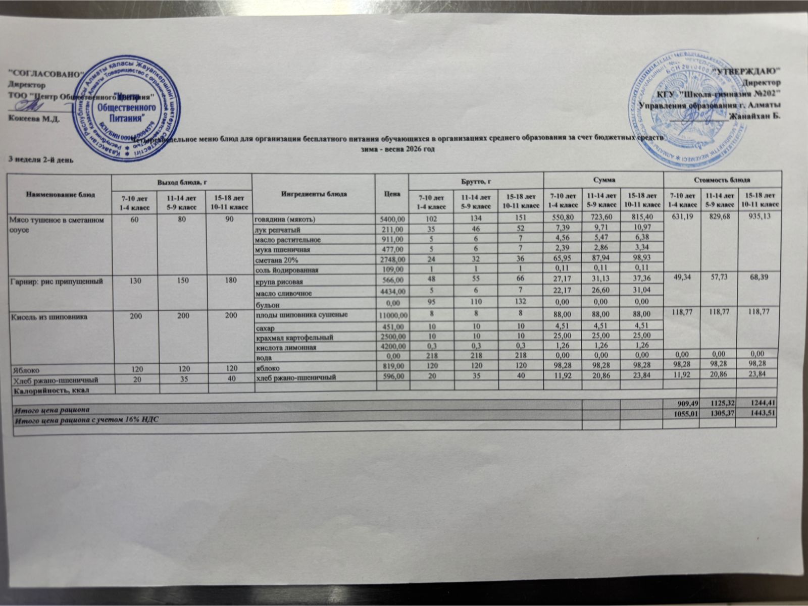 2025-2026 оқу жылындағы 17 қазан күніне берілген ас мәзірі